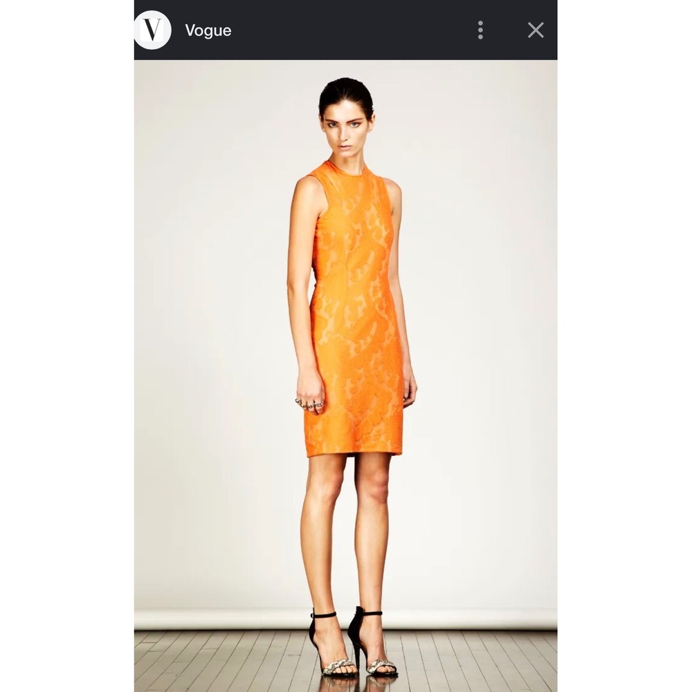 Yigal Azrouel Check My Schedule Orange Paisley Lace Bodycon Dress Size 6 EUC‎